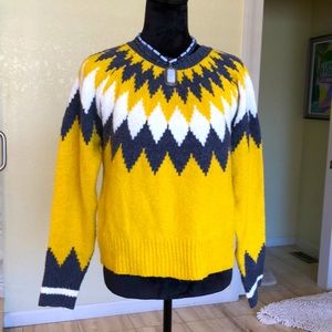Gorgeous mustard, charcoal & white patterned sweater S